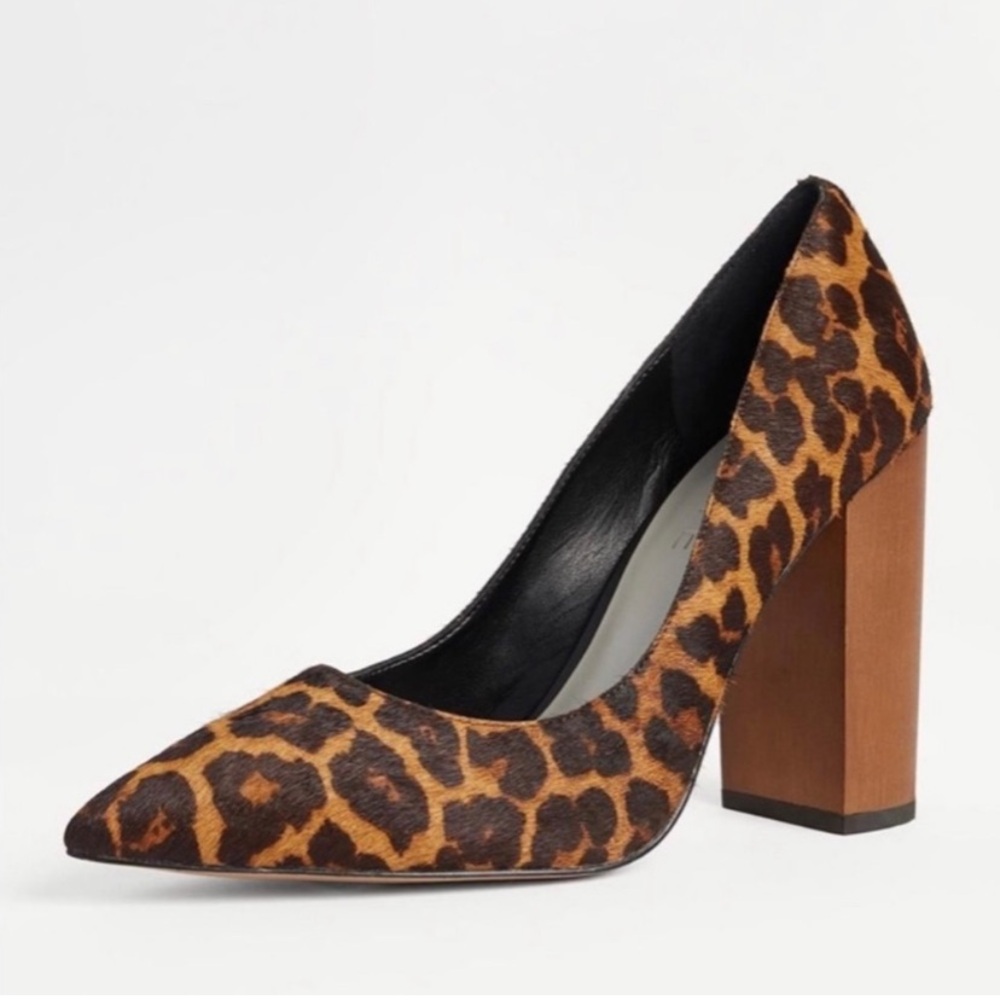 1. State Valencia Calf Hair Wood Block Heel Leopard